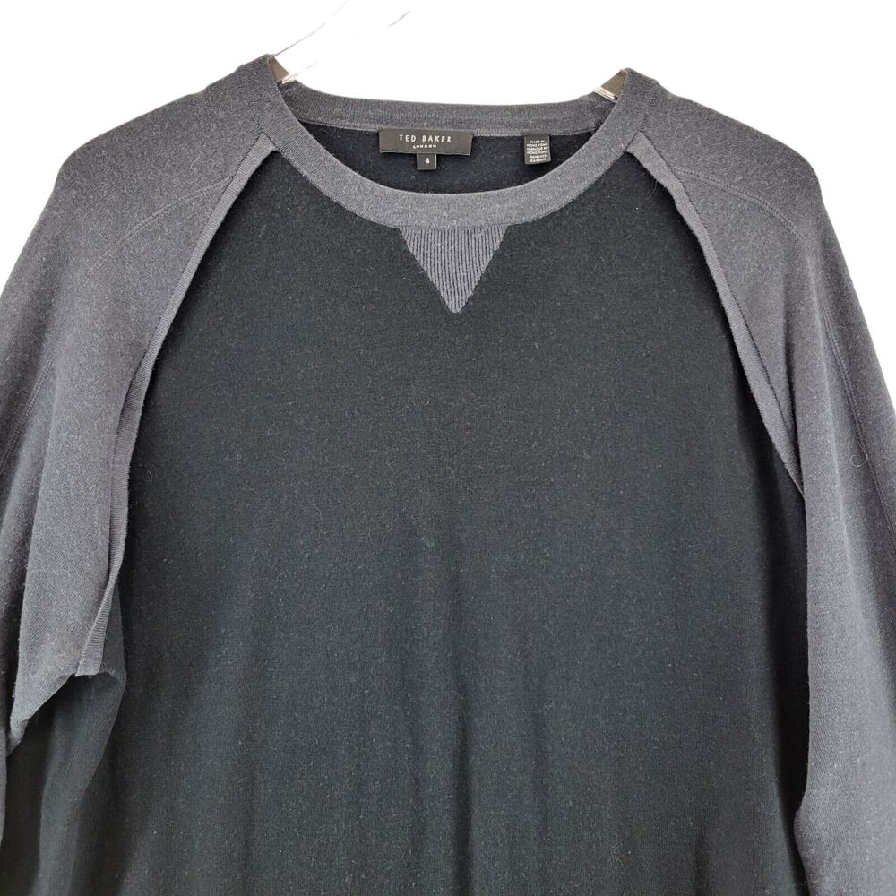 Ted Baker London Mens Sweater Size 4 Large Black Gray Colorblock Silk Wool - Picture 2 of 9